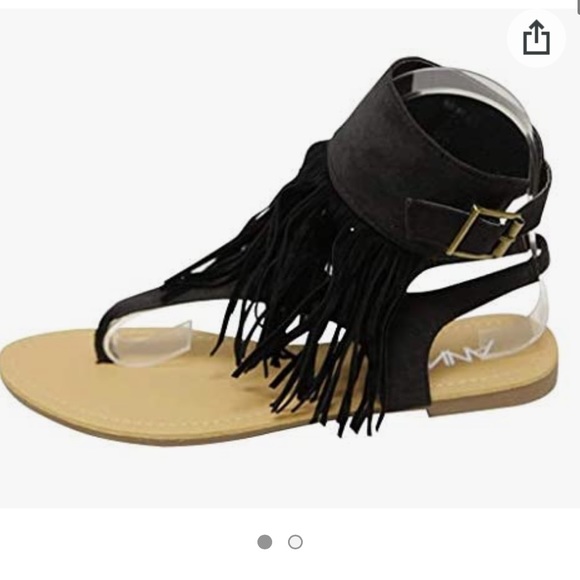 Anna Shoes - ANNA Rebel-1 Women's Slingback Ankle Strap Fringe Thong Sandals